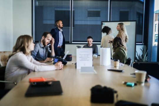 Creative team discussing campaign strategy