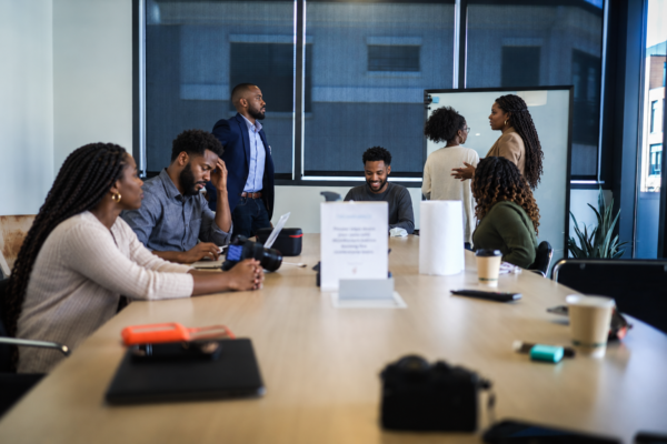 Business team working near a whiteboard